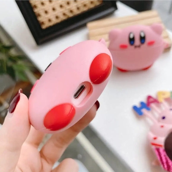 Kirby ✦ Pink AirPods Case ✦ Gen 3 Silicone Protective Cover w/ Hanging Clip - Picture 5 of 10